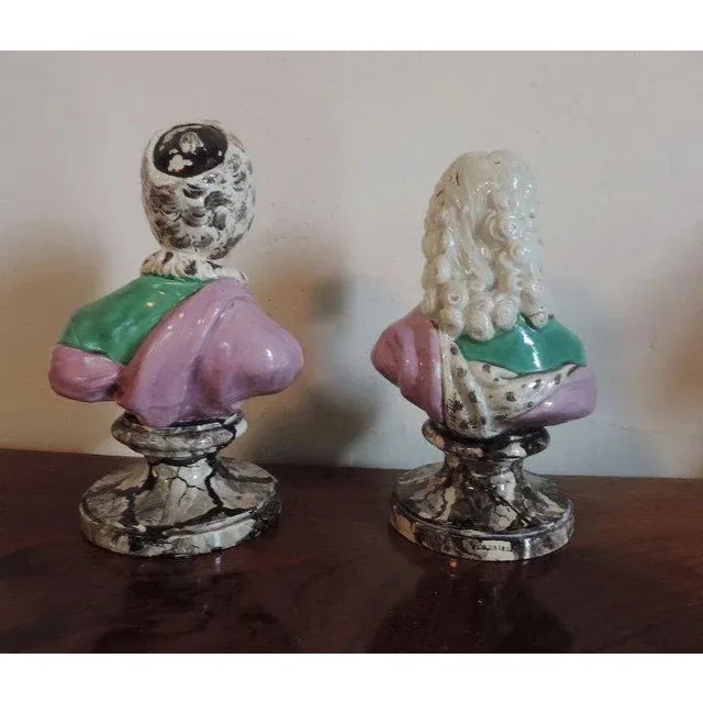 Lavender 18th Century English Staffordshire Pearlware Classical Busts of Voltaire and Rousseau - a Pair For Sale - Image 8 of 11