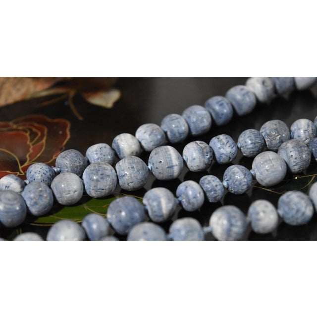 Vintage Natural Denim Blue Sponge Coral Hand Knotted Bead Necklace 32" Long For Sale - Image 9 of 15