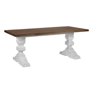 Early 21st Century Walnut Top and White Pedestal Legs Dining Room Table For Sale