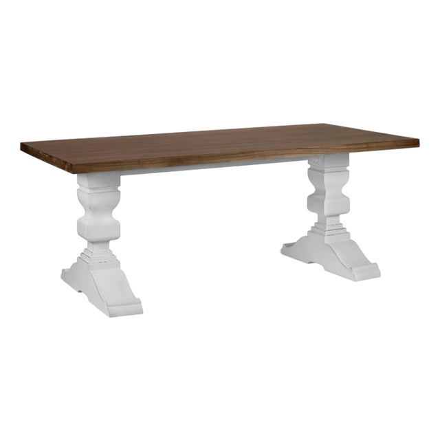 Early 21st Century Walnut Top and White Pedestal Legs Dining Room Table For Sale