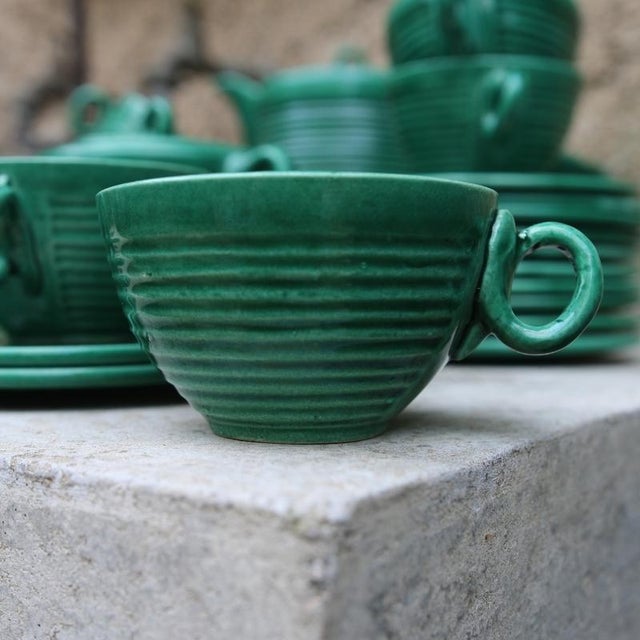Ceramic Green Glazed Ceramic Coffee Service by Blanche Letalle, 1950s, Set of 27 For Sale - Image 7 of 18