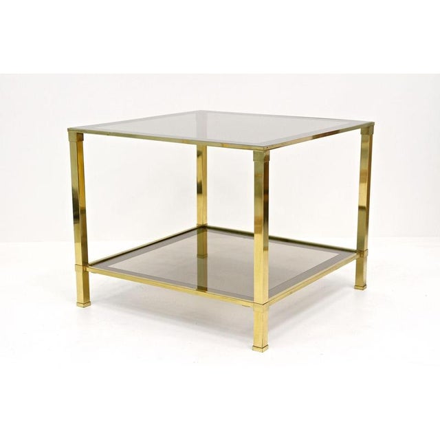 Hollywood Regency Late Mid-Century Regency Brass Side Table in Smoked Glass, Italy, 1970 For Sale - Image 3 of 18