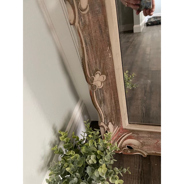Glass Charming Vintage Carved Mirror With Authentic Distressing For Sale - Image 7 of 9