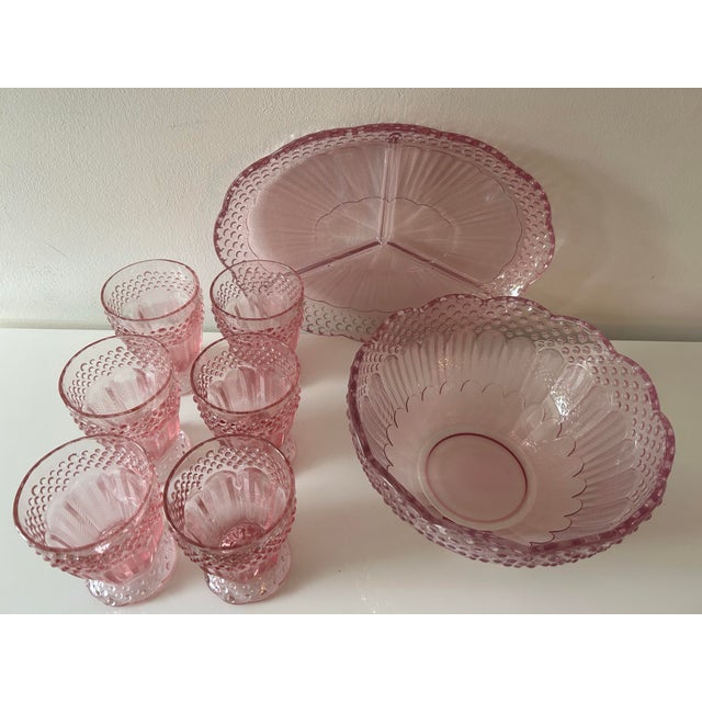 Vintage Pink Hobnail Depression Glass Party Set- 8 Pieces For Sale - Image 9 of 9