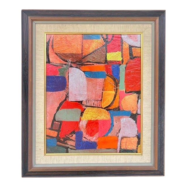 Mid-Century Colorful Abstract Painting by Kenneth Joaquin, 27.25” X 22.25” For Sale