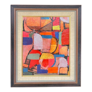 Mid-Century Colorful Abstract Painting by Kenneth Joaquin, Framed, 27.25” X 22.25”
