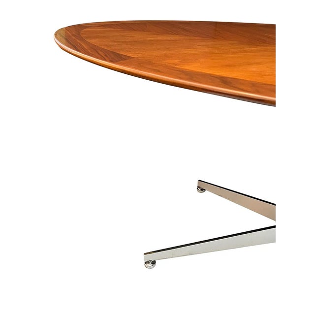 Mid-Century Modern A Florence Knoll Walnut and Chrome Oval Dining Table by g.m. Proctor & Sons For Sale - Image 3 of 8