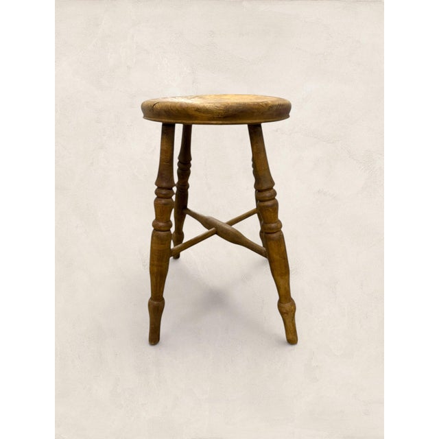 Wood 19th Century English Elm Milking Stool With Turned Legs For Sale - Image 7 of 9
