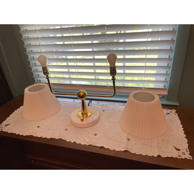 Authentic Jonathan Adler Milano Brass & Carrara Marble 2-Arm Lamp For Sale - Image 12 of 17
