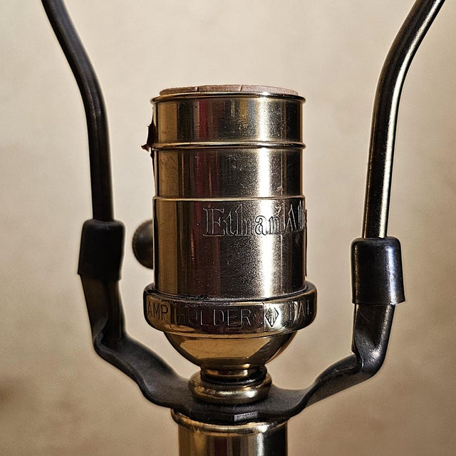 1990s Pair of Vintage Ethan Allen Cream & Brass Table Lamps With Shades For Sale - Image 5 of 18