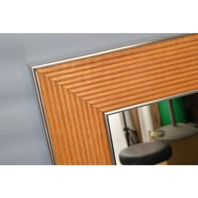 Mid-Century Modern Rectangular Chrome & Bamboo Wall Mirror For Sale - Image 9 of 13