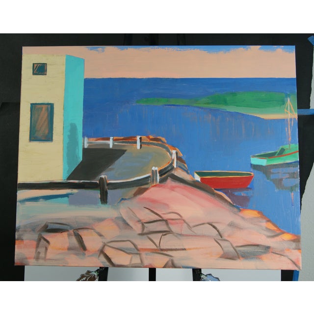 Red Boat Contemporary Colorfield Oil Painting For Sale - Image 4 of 4