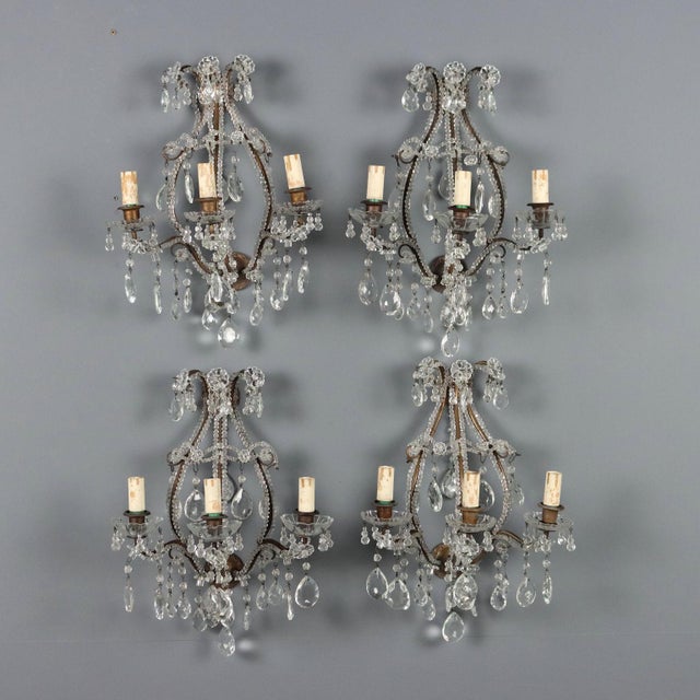 Silver Italian Wall Lamps in Burnished Metal and Glass, Set of 4 For Sale - Image 8 of 8