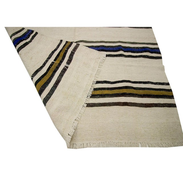 Mid 20th Century Vintage Striped Hemp Kilim Rug-4′11″ × 9′ For Sale - Image 5 of 7