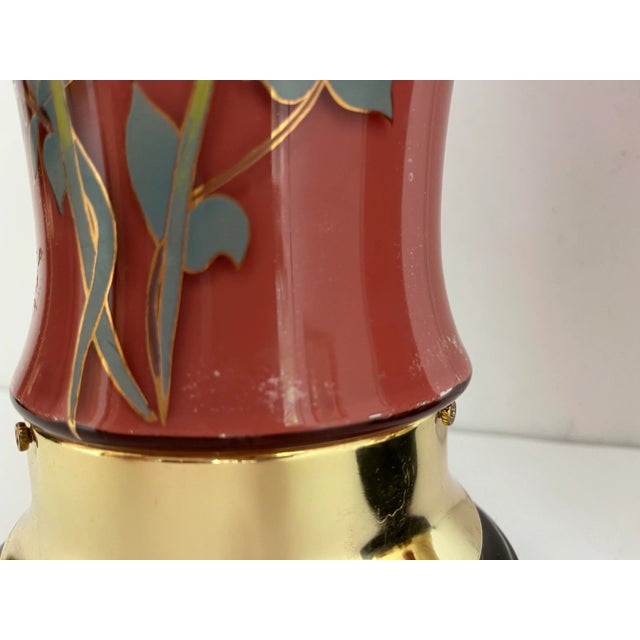 Metal 1970s Floral Vase Lamps & Shades - a Pair For Sale - Image 7 of 11