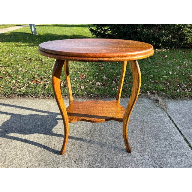Rustic Antique Early 1900s Tiger Oak Oval Two-Tier Parlor Table For Sale - Image 3 of 12