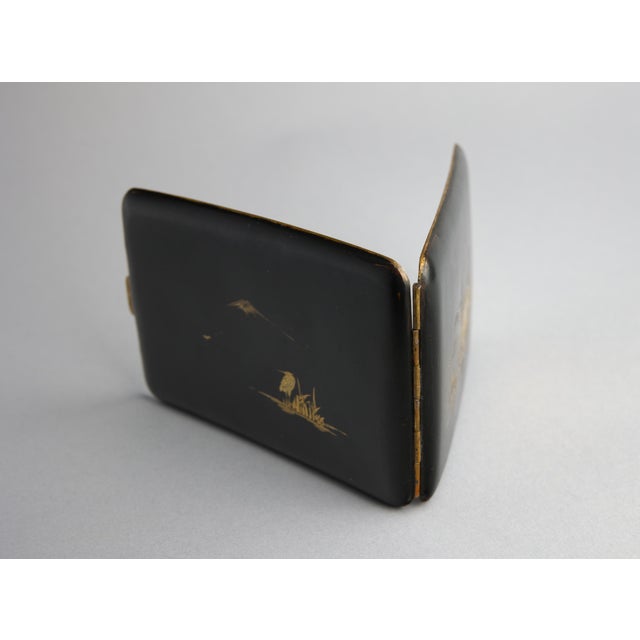 Early 20th Century Japanese Komai Style Damascene Cigarette Case, Mt. Fuji Landscape, Gold Inlay on Steel For Sale In Portland, OR - Image 6 of 7