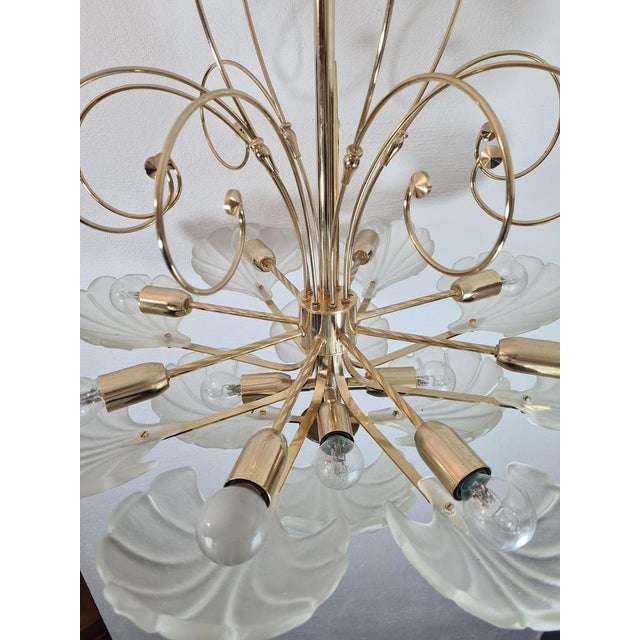 Frosted Glass and Brass Chandelier from Deknudt, Belgium, 1970s For Sale - Image 6 of 13