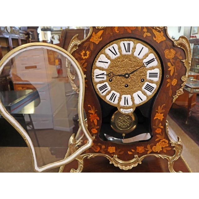 1980s Inlaid Italian Rococo Tiffany & Co Musical Mantel Clock With Matching Pedestal For Sale - Image 13 of 15