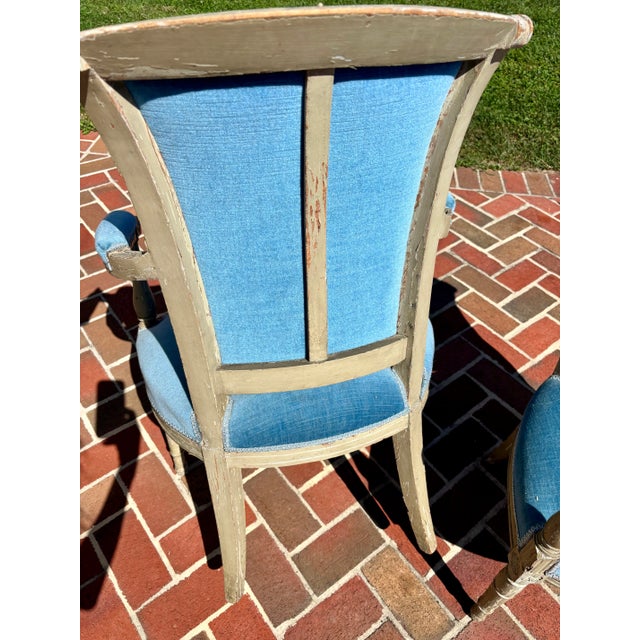 French Late 18th Century Antique French Directoire Period Armchairs in Sky Blue- Set of 4 For Sale - Image 3 of 9