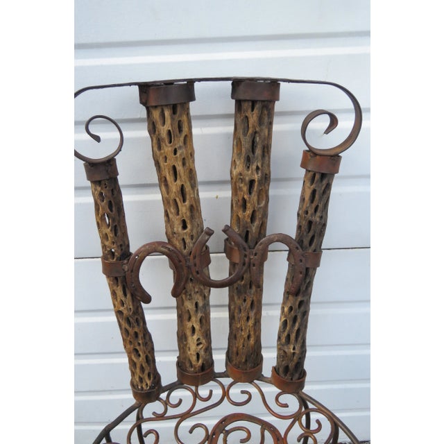 Late 20th Century Western Style Set of Six Horse Shoe Metalnd Wood Dining Chairs For Sale - Image 5 of 13