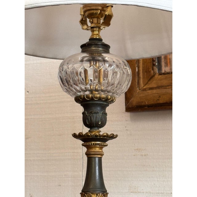 Glass Early 19th Century French Empire Lamps With Cut Glass Fonts - Pair For Sale - Image 7 of 12