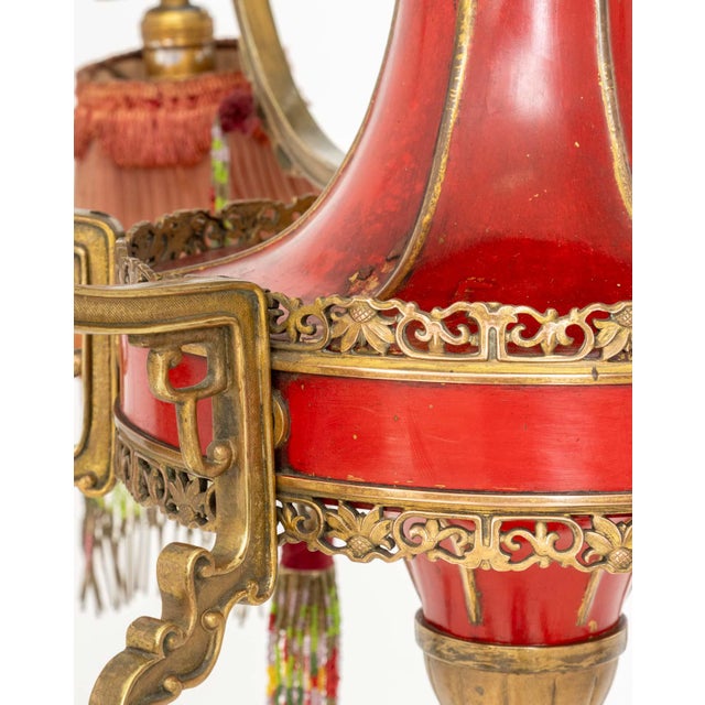 Red Art Deco Chinoiserie Style Six-Branch Chandelier For Sale - Image 8 of 9