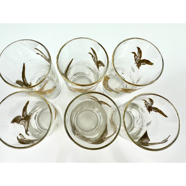 1960s Vintage Mid Century Gilt Duck Motif Highball Tumblers, Set of 6 For Sale - Image 5 of 10