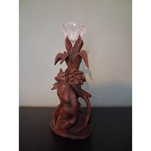 Antique Black Forest Vase Holder Fox with Crystal Vase, 1920s For Sale - Image 4 of 6