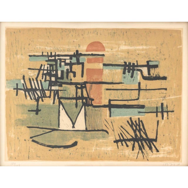 Georges Item (Swiss, 1927-1990), "Maritime Landscape", Lithograph in Colors on Paper, 1958, numbered edition "182/200"...