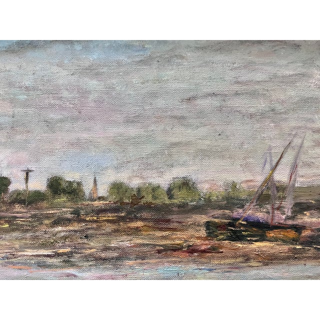 Mid 20th Century Vintage Framed Original Impressionist Painting of Women at the River For Sale - Image 5 of 13