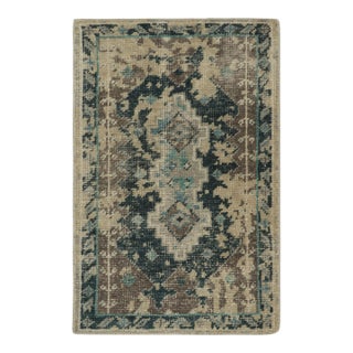 Distressed Style Scatter Rug in Blue, Beige-Brown Pattern by Rug & Kilim For Sale