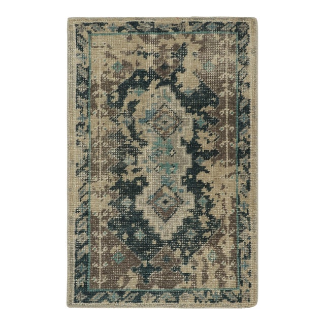 Distressed Style Scatter Rug in Blue, Beige-Brown Pattern by Rug & Kilim For Sale