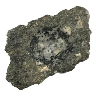 Decorative Stone Bowl in Quartz Crystal with Black Tourmaline Inclusions, Brazil, 1960s For Sale