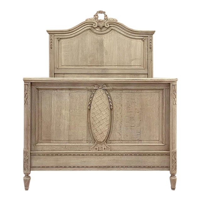 French Country Antique Country French Louis XVI Stripped Oak Full-Size Bed For Sale - Image 3 of 18