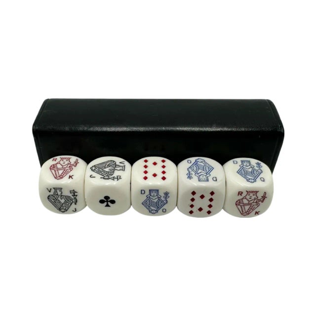 Mid-Century Modern Vintage Asprey London Set 5 Dice Black Leather Case For Sale - Image 3 of 11