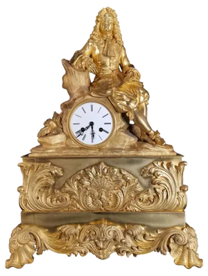 Large Gilded Bronze Clock with Louis XIV Figure, 18th Century