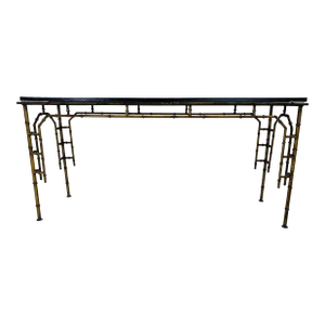 Mid-Century Vintage Wrought Iron Faux Bamboo Console/ Sofa Table