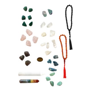Assorted Natural Crystal & Gemstone Collection With Meditation Beads & Crystal Wands For Sale