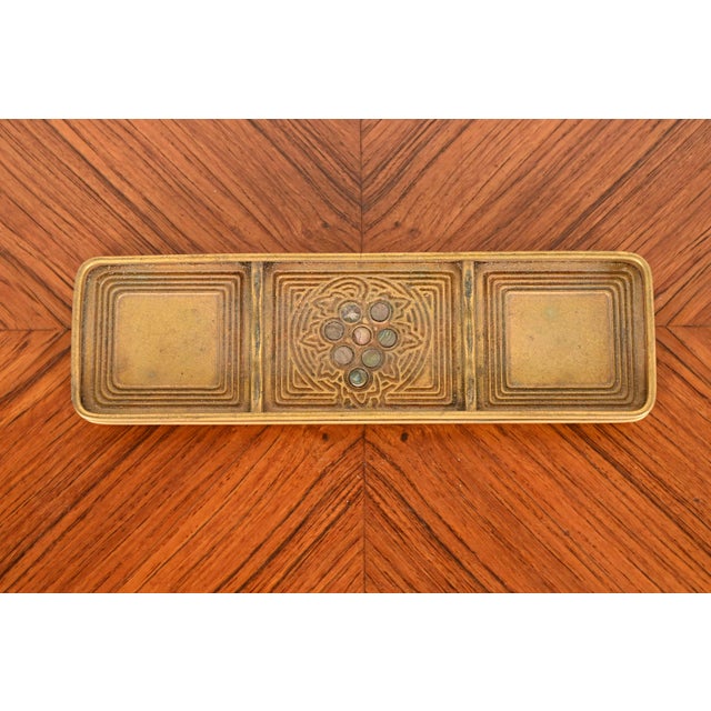 Art Deco Tiffany Studios New York Bronze Doré and Abalone Pen Tray For Sale - Image 3 of 13