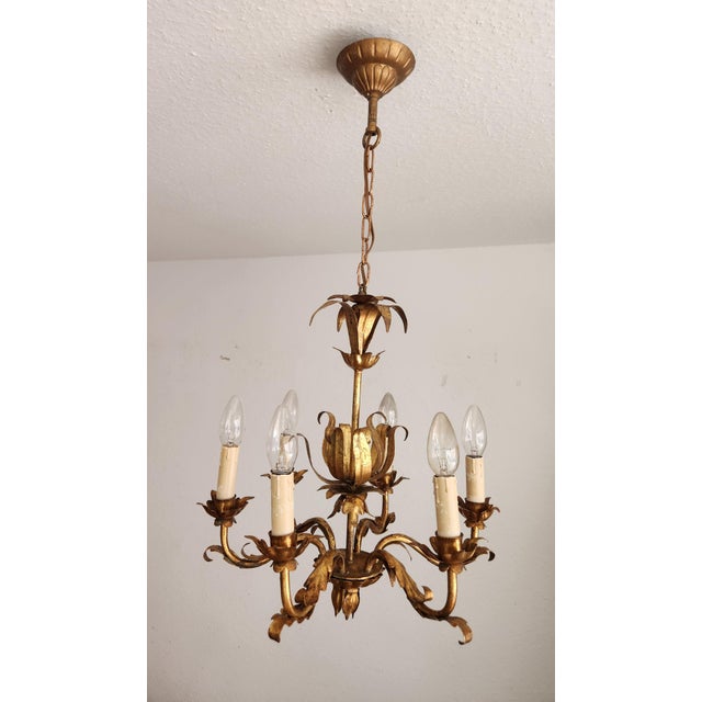 Vintage Florentine Chandelier Gilded in Gold Leaf, 1940s For Sale - Image 11 of 18