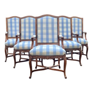 Set of 6 Isenhour Intricately Carved French Fauteuil Dining Chairs *For Reupholstery* For Sale