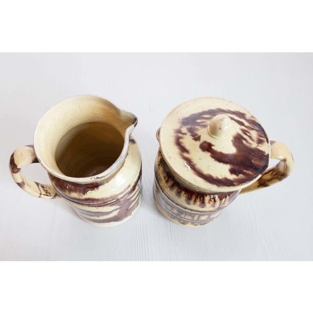 19th Century French Pottery Pitcher with Cream and Brown Glaze with Dripping For Sale In Atlanta - Image 6 of 7