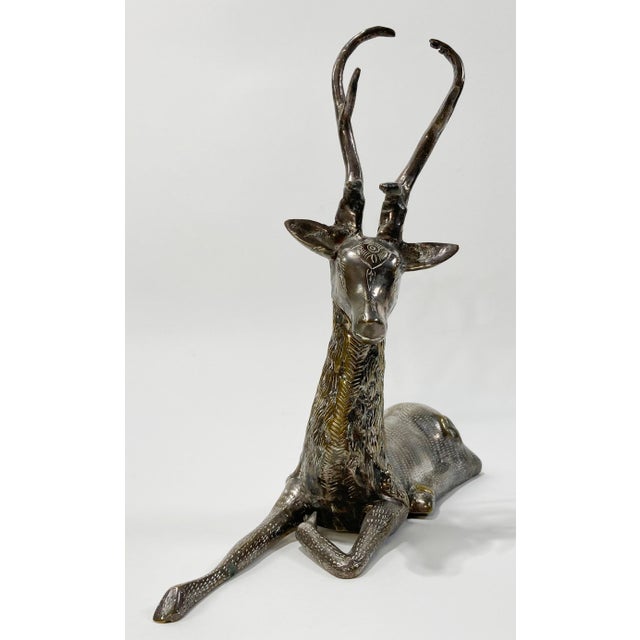 Figurative Large Vintage Etched Silver Plate Seated Deer For Sale - Image 3 of 8