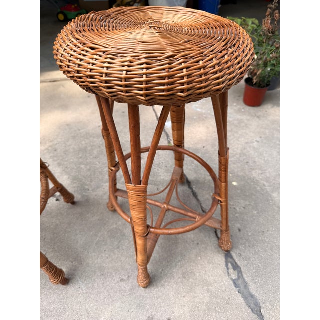 Franco Albini Pair of Wicker Vintage Bar Stools For Sale - Image 4 of 12
