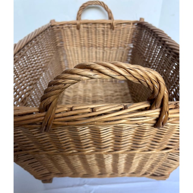 1940s Vintage 1940s European Woven Wicker Rectangular Market Basket For Sale - Image 5 of 12