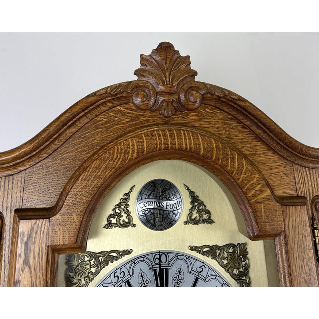 Vintage Grandfather Clock in Oak For Sale - Image 4 of 13