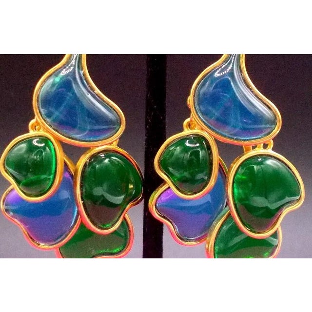 1980s 1980s Gripoix Blue and Green Abstract Dangle Earrings For Sale - Image 5 of 5