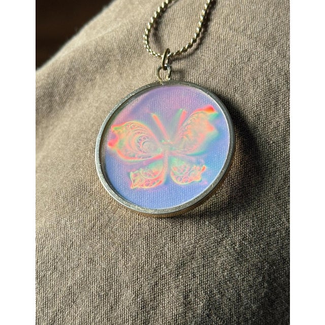 Vintage 1980s Space Age Style Laser Hologram Butterfly Pendant Necklace For Sale - Image 9 of 11