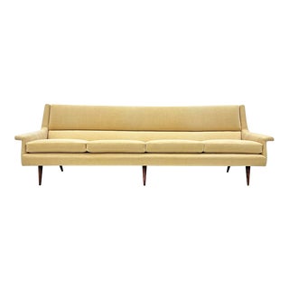 Early Milo Baughman Tuxedo Sofa, Thayer Coggin in Buttercream Mohair For Sale